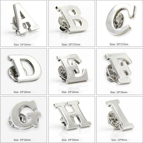 26 English Letter Word Lapel Pin and Brooch Suit Shirt Silver Color Alloy Simple Party Wedding Collar Gift for Men Accessories