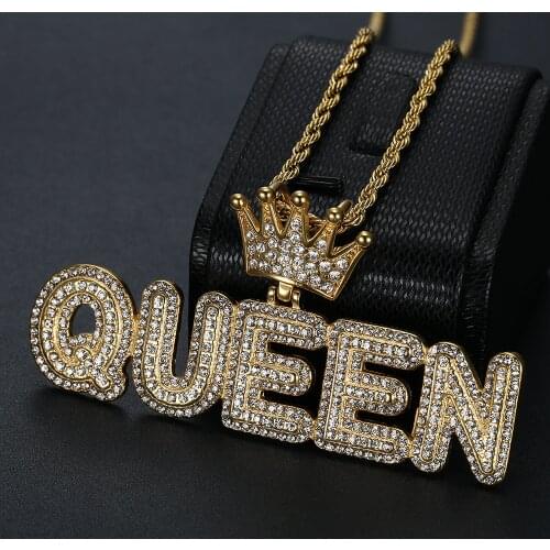 New Fashion Luxury Queen Crown Pendant Chain Iced Out Gold Color Stainless Steel Necklace For Women Jewelry Birthday Gifts
