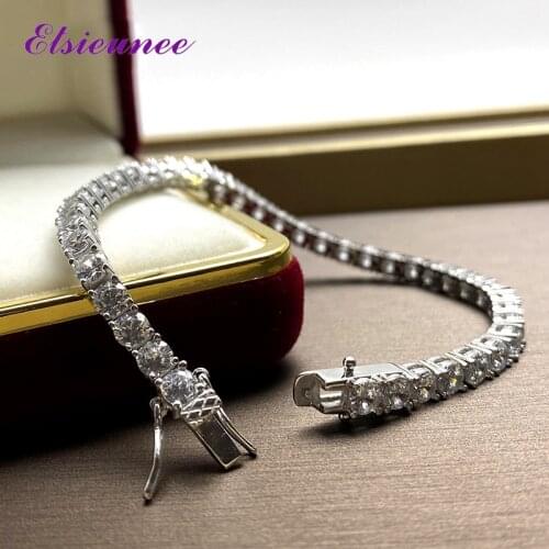 ELSIEUNEE 100% 925 Sterling Silver 4MM Round Simulated Moissanite Diamonds Engagement Charm Bracelets for Women Men Wholesale