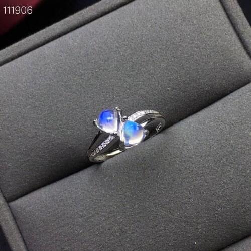 Womens New Ring Glass Body Natural Blue Moonstone Ring 925 Silver Simple Design Exquisite Elegant Style