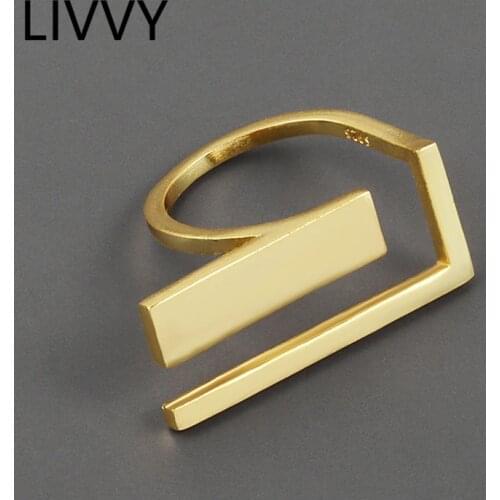 LIVVY Silver Color New Design Rectangle Rings For Women Vintage Hollow Opening Handmade Simple Fashion Charm Jewelry Adjustable