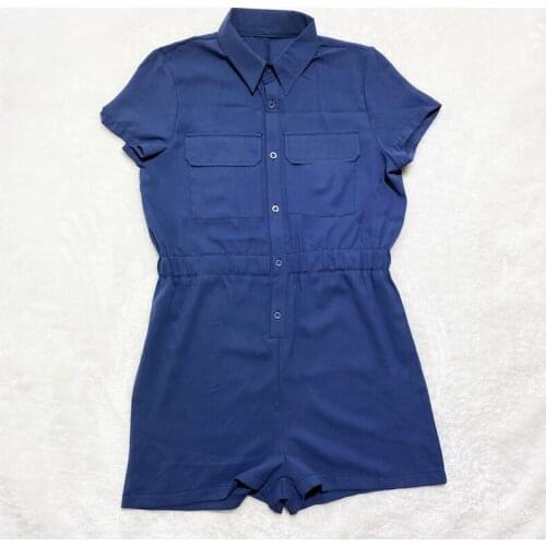 Fitness Women Solid Playsuits 2021 Summer Button Up Casual Short Biker Rompers Activewear Sporty Workout Cargo Short Jumpsuit