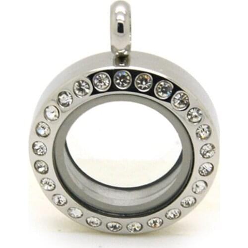 20mm stainless steel silver color magnetic Living Memory Locket Crystal Circle Floating Charms Pendent For Necklaces Women