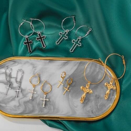 2020 Fashion Geometry Vintage Women’s Earrings Party Gold Cross Imitation Pearls Dangle Drop Earrings Female Jewelry Wholesale