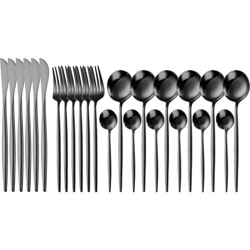 24Pcs Black Gold Dinnerware Set 18/10 Stainless Steel Knife Fork Spoon Cutlery Set Tableware Silverware Set Dropshipping
