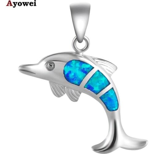 New Dolphin shape Animal design Blue Fire Opal stamp Silver Gift Nacklace Pendants Fashion jewelry OP530A