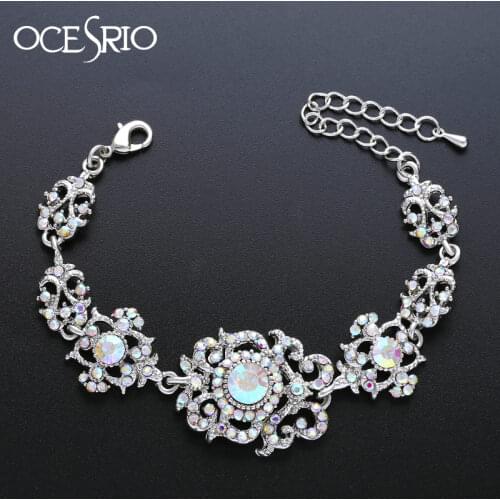 OCESRIO Luxury Flower Bridal Bracelet for bridesmaids Bride Crystal Silver Color Wedding Bracelets for Women Jewelry brt-a50