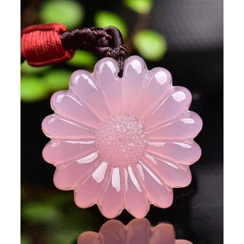 Natural Jade Agate Sunflower Jade Pendant Necklace Chalcedony Carved Charm Jewelry Fashion Amulet for Men Women Lucky Pendants