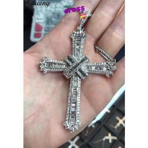 Choucong Luxury Long Cross Pendant 5A Cz Stone 925 Sterling silver Cross Pendant Necklace for Women Men Party Wedding jewelry
