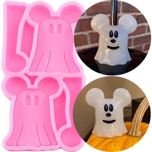 Disney Halloween Ghost Mickey Straw Topper Silicone Molds Mouse Head Epoxy Resin Mold Fondant Cupcake Chocolate Candy Jelly Mold