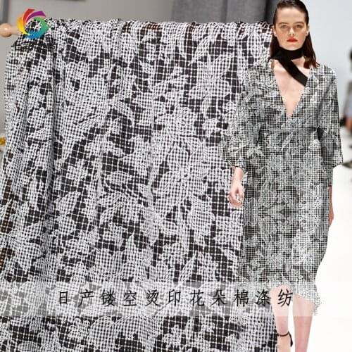 The Cloth 150cm Width Pierced Black Flowers Printed Cotton and Polyester Materials Summer Dress DIY clothes fabrics Freeshipping