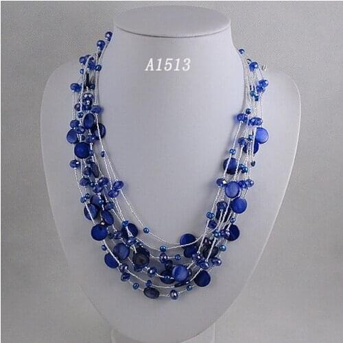 Unique Pearls jewellery Store,Dark Blue Crystal Shell Baroque Freshwater Pearl Necklace Magnet Clasp,Perfect Women Gift Jewelry