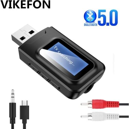 USB Bluetooth 5.0 Transmitter Receiver LCD Display 3.5MM 3.5 AUX Jack RCA Wireless Audio Adapter Dongle for PC TV Car Speakers