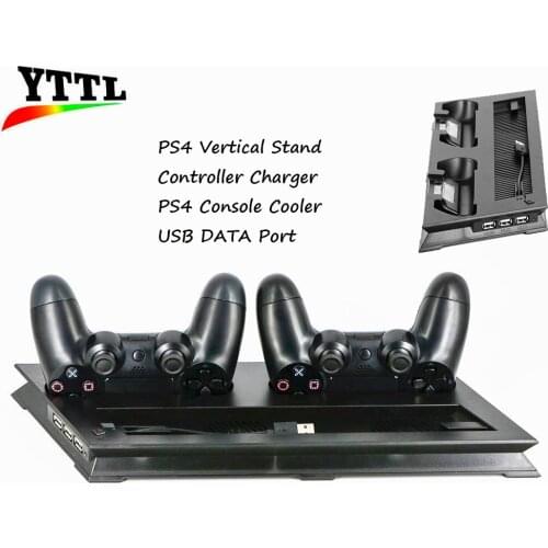 Vertical Cooling Fan Stand for PlayStation 4 Console With 2 PS4 Controllers Charging Station With 3 Charger USB Ports