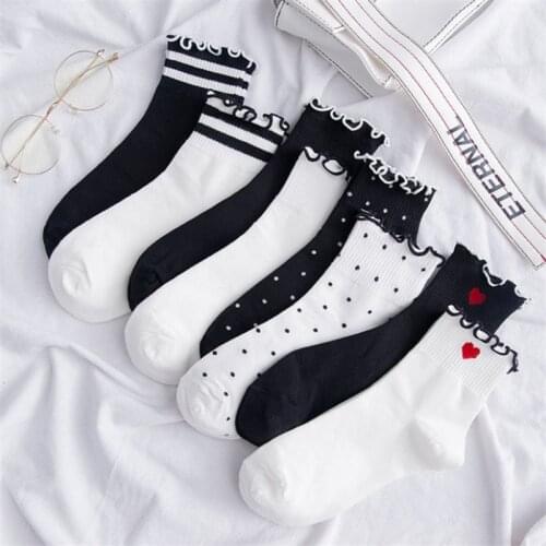 Frilly ruffle socks kawaii cute korean style women white streetwear cotton calcetines de la mujer woman kobieta skarpety mujer