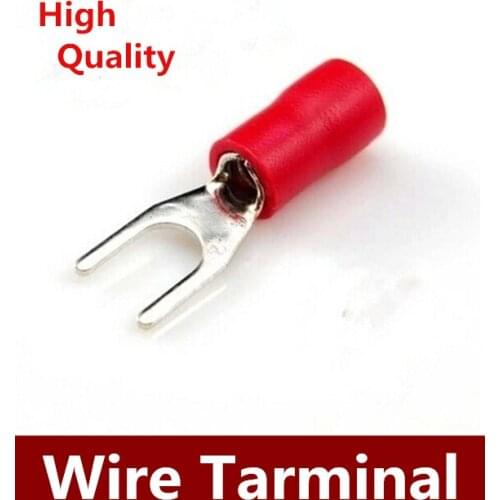 High Quality 500pcs/lot SV1.25-3.2 Fork Type Pre Insulated Wiring Terminals Red for AWG free shipping