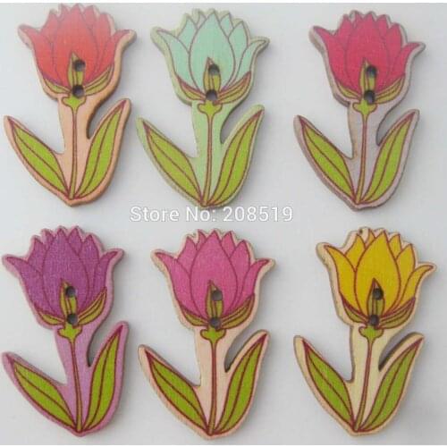 WBNGOK immitate Rose flower wood buttons mix colors 100 pieces Home decoration sewing button