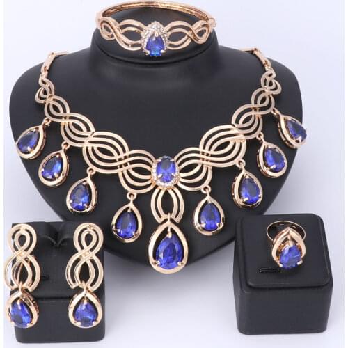 Women Wedding Gold Color Crystal Zircon Tassel Necklaces Earrings Jewelry Sets Party Holiday Accessories Bridal Jewellery Sets