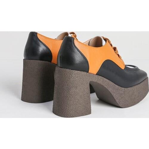 MUMANI Woman‘s 2021 New Square heel Shoes Genuine Leather High Heels Platform Thick Heel Pumps Retro Square Toe Lady Footwear