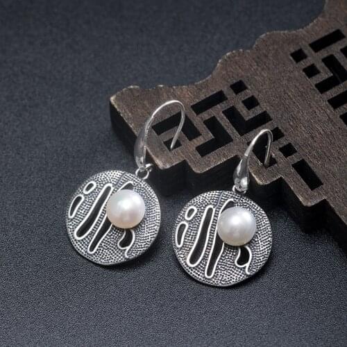 Freshwater Pearl S925 Sterling Silver Vintage Dorp Earrings For Women Ethnic Style Handmade Lady Student Party Fine Jewelry
