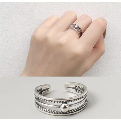 Vintage 925 Sterling Silver Geometric Rings For Women Wedding Jewelry Adjustable Size Anillos jz460