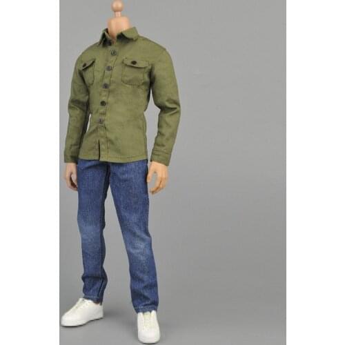 1/6 Scale Army Green Shirt + Jeans Clothes Accessories for 12 Inch , Male Action Figure