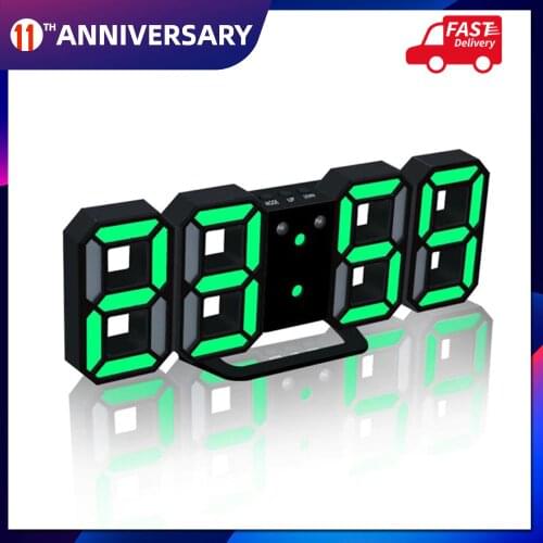 3D LED Digital Clock Glowing Night Mode Brightness Adjustable Electronic Table Clock 24/12 Hour Display Alarm Clock Wall Hanging