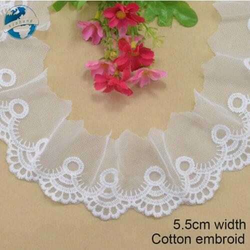 5.5cm width Cotton embroid lace sewing ribbon guipure trim fabric warp knitting DIY Garment Accessories wedding lace#3282