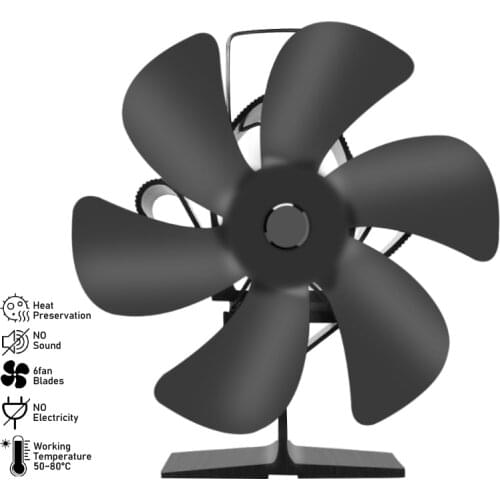 6 Blades Heat Powered Stove Fan Black Fireplace Log Wood Burner Eco-fan Quiet Home Fireplace Fan Efficient Heat Distribution