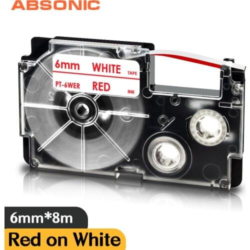 6mm*8m Red on White XR-6WER Compatible with Casio Label Tapes XR6WER XR 6WER for KL-60 Typewriter KL-60SR KL120 EZ Label Maker