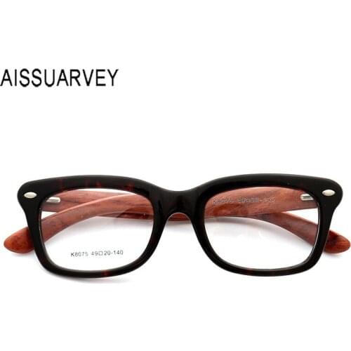 Acetate Glasses Frames Wooden Temple Vintage Rectangle Eyeglasses for Men Women Fashion Spring Temple Optical Prescription Frame