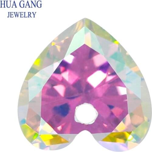 AB Plating Color AAAAA Heart Shape White Cubic Zirconia Stone With Hole For Jewelry Making 4x4~12x12mm High Quality CZ