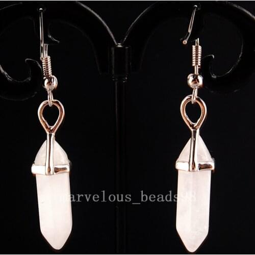 Free shipping Fashion Jewelry White Crystal Hexagonal Pointed Reiki Chakra Bead Dangle Earring MC4157