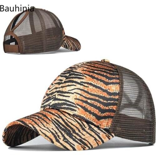 Cotton Men Womens Ponytail Baseball Cap Adjustable Leopard pattern Snapback Summer Mesh Hat Fashion HIp Hop Hat Bone