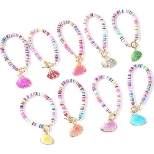 Boho Polymer Clay Beads Shells Pendant Heishi Bracelets Women Girl Multicolored Bohemian New Trendy Handmade Jewelry Present