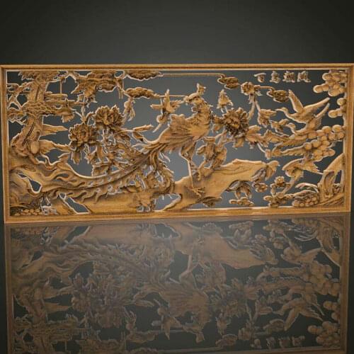 Flower bird in frame 3D model relief STL for cnc router carving and engraving artcam aspire