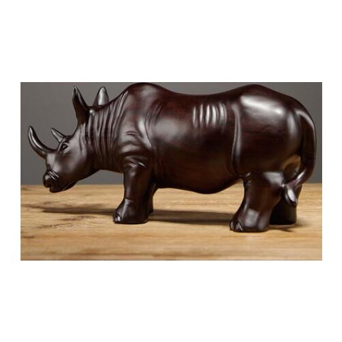 EBONY RHINO ORNAMENT SOLID RHINOCEROS WOOD CARVING ZOOLOGIST CARVING SAFETY BEST WISHES DECORATIVE ORNAMENTS