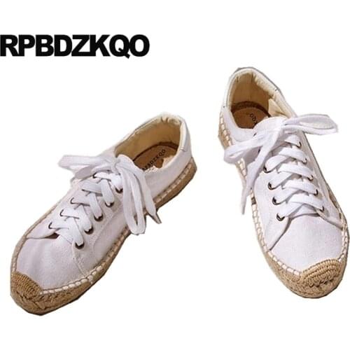 Sneakers designer flats large size latest cloth hemp white shoes lace up trainers breathable fashion women canvas espadrilles