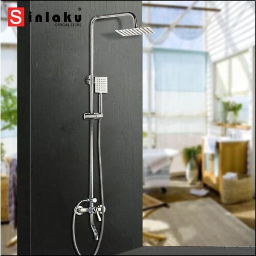 Chrome Polished Bathroom Shower Set Rainfall 8 Inch Shower Head Bath Mixer Shower Set 3 Functions W/Hand Bathtub Shower Faucet