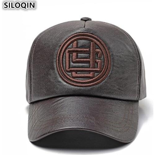 SILOQIN Quality PU Leather Men Baseball Caps Hip Hop Snapback Adjustable Embroidery Letter Tongue Cap Woman Autumn Winter Hats