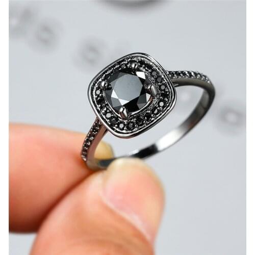 Male Female Small Black Round Stone Ring Vintage Black Gold Wedding Rings For Women Promise Love Solitaire Engagement Ring