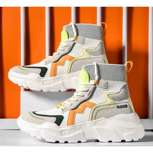 Trend Men High Top Chunky Sneakers Fashion Casual Designer Sock Sneakers Men Breathable Shoes Thick Bottom Dad Shoes For Male