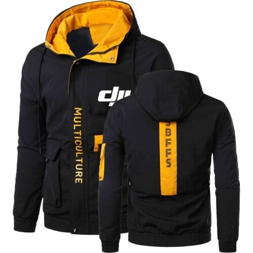 New Mens DJI Professional Pilot Drone Logo Printing Wild Zipper Hooded Casual Jackets High Quality Personality Leisure Male Tops