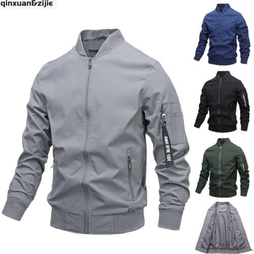 Q&Z New Autumn Winter Mens Windbreaker Jackets Zip Up Sports Casual Business Solid Simple Slim Fit Jacket Men Clothing 2021