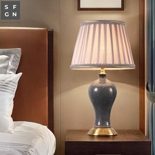 Copper Table Lamp American Style for Living Room Jingdezhen Ceramic Light Luxury Bedroom Bedside Decorated LED Lighting
