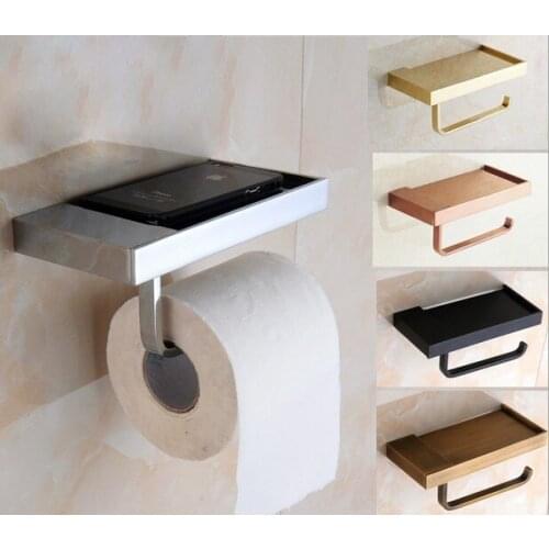 1PC Copper bathroom paper phone holder with shelf bathroom Mobile phones towel rack toilet paper holder tissue boxes J2016