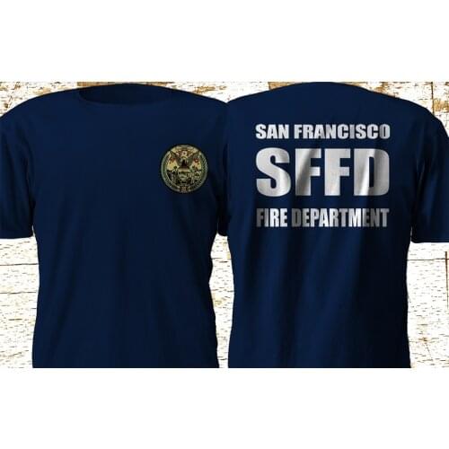 New San Francisco Fire Department Sffd Fire Rescue Navy T-Shirt Double Side In Summer Of Pop Cotton Mens Funny Tee Shirts