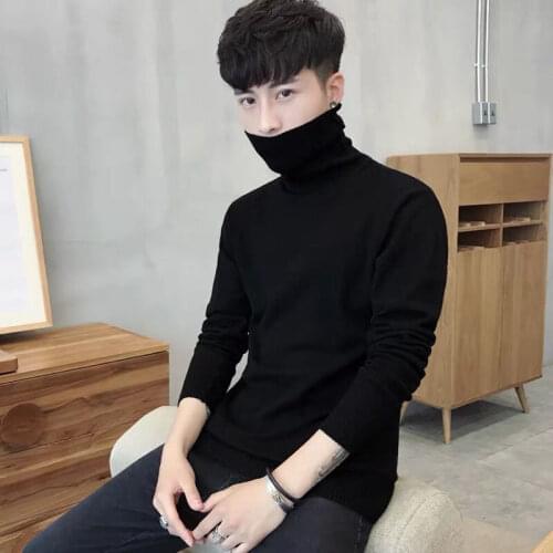 Mens high collar sweater Korean version of slim fitting solid color sweater with Lapel thickened Pullover bottoming shirt