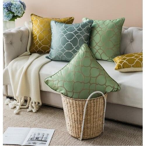 Green Blue Golden Jacquard Pillow Cover Geometric Home Decoration Cushion Cover Sofa Pillowcase 30x50cm/50x50cm Pillow Sham