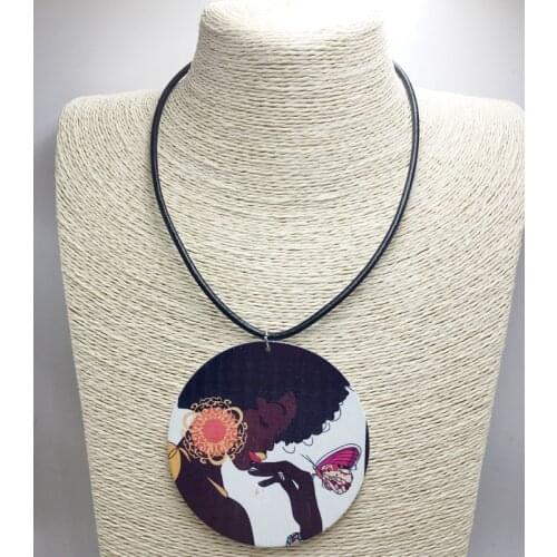 Newest African Woman Wooden Pendant Necklace